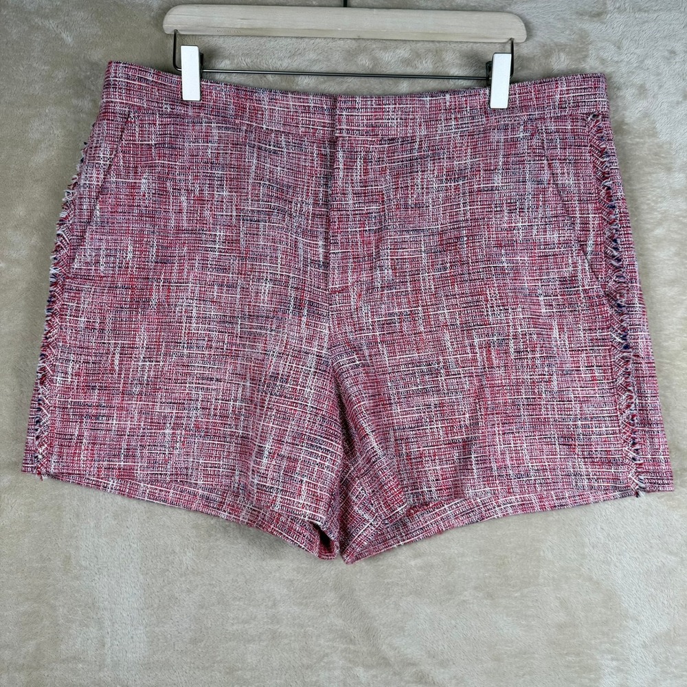 Banana Republic Women Red Tweed Fringe Side Shorts Size 14 Cotton Blend Mid Rise
